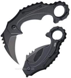 Brous Blades Enforcer Karambit Flipper Folder, D2 Acid SW, Black Handle, M001A