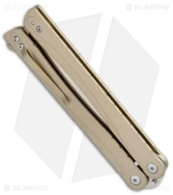 Brous Blades Balisong B3 Butterfly Knife Burnt Bronze Cerakote SS (4.25" Satin) -Brous Blades Shop Brous Balisong B3 Butterfly Burt Bronze Cerakote SS BHQ 50404 jr side