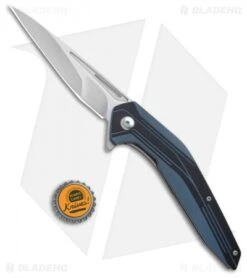Brous Blades Hardwire Liner Lock Knife Blue/Black G-10 (4.25" Stonewash) -Brous Blades Shop Brous Blades Hardwire LL Blue Black G 10 SW BRB168 BHQ 69328 jr bottlecap