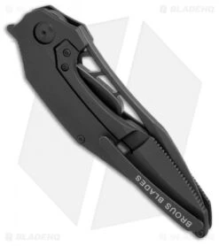 Brous Blades Isham Raven Flipper Frame Lock Knife Black Titanium (3.8" Blackout) -Brous Blades Shop Brous Blades Isham Raven BlackTi Blackout BHQ 52643 jr side