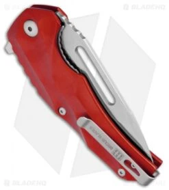 Brous Blades & Mikkel Willumsen Reloader Flipper Knife Red Al (3.6" Satin) -Brous Blades Shop Brous Blades Mikkel Willumsen Reloader Red Al Satin BHQ 72256 jr side