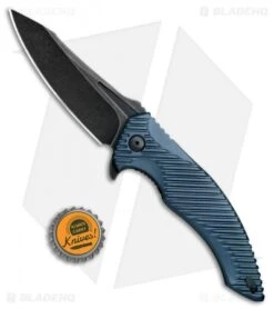 Brous Blades Tanium Design T4 Flipper Knife Blue Aluminum (4" Acid SW) -Brous Blades Shop Brous Blades Tanium Design T4 Blue Aluminum Acid SW BHQ 80239 jr bottlecap