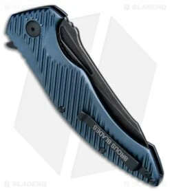 Brous Blades Tanium Design T4 Flipper Knife Blue Aluminum (4" Acid SW) -Brous Blades Shop Brous Blades Tanium Design T4 Blue Aluminum Acid SW BHQ 80239 jr side