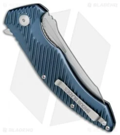 Brous Blades Tanium Design T4 Flipper Knife Blue Aluminum (4" Stonewash) -Brous Blades Shop Brous Blades Tanium Design T4 Blue Aluminum SW BHQ 80237 jr side