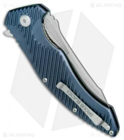 Brous Blades Tanium Design T4 Flipper Knife Blue Aluminum (4" Satin) -Brous Blades Shop Brous Blades Tanium Design T4 Blue Aluminum Satin BHQ 80236 jr side