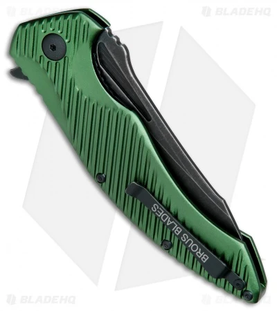 Brous Blades Tanium Design T4 Flipper Knife Green Aluminum (4" Black ASW) 5 Brous Blades Tanium Design T4 Flipper Knife Green Aluminum (4" Black ASW) - Image 3