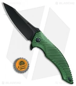 Brous Blades Tanium Design T4 Flipper Knife Green Aluminum (4" Blackout) -Brous Blades Shop Brous Blades Tanium Design T4 Green Aluminum Blackout BHQ 80242 jr bottlecap