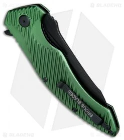 Brous Blades Tanium Design T4 Flipper Knife Green Aluminum (4" Blackout) -Brous Blades Shop Brous Blades Tanium Design T4 Green Aluminum Blackout BHQ 80242 jr side