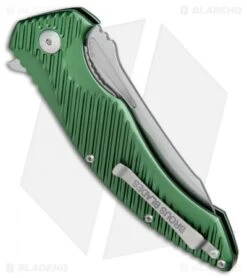 Brous Blades Tanium Design T4 Flipper Knife Green Aluminum (4" Stonewash) -Brous Blades Shop Brous Blades Tanium Design T4 Green Aluminum SW BHQ 80241 jr side