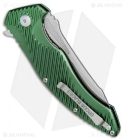 Brous Blades Tanium Design T4 Flipper Knife Green Aluminum (4" Satin) -Brous Blades Shop Brous Blades Tanium Design T4 Green Aluminum Satin BHQ 80240 jr side