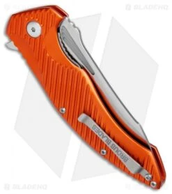 Brous Blades Tanium Design T4 Flipper Knife Orange Aluminum (4" Satin) -Brous Blades Shop Brous Blades Tanium Design T4 Orange Aluminum Satin BHQ 80244 jr side