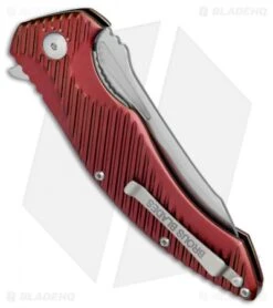 Brous Blades Tanium Design T4 Flipper Knife Red Aluminum (4" Stonewash) -Brous Blades Shop Brous Blades Tanium Design T4 Red Aluminum SW BHQ 80249 jr side