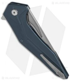 Brous Blades Tyrant Liner Lock Flipper Knife Blue (4" Stonewash) -Brous Blades Shop Brous Tyrant LL Flipper SW Blue BHQ 50557 jr side