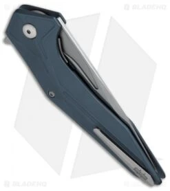 Brous Blades Tyrant Liner Lock Flipper Knife Blue (4" Satin) -Brous Blades Shop Brous Tyrant LL Flipper Satin Blue BHQ 50558 jr side