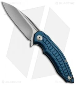Brous Blades Bionic Flipper Knife Blue Aluminum (3" Satin Plain)