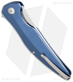 Brous Blades Sniper Flipper Liner Lock Knife Blue Aluminum (3.75" Satin) -Brous Blades Shop brous blades blue sniper satin side cm