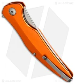 Brous Blades Sniper Flipper Liner Lock Knife Orange Aluminum (3.75" Satin) -Brous Blades Shop brous blades sniper orange satin side cm
