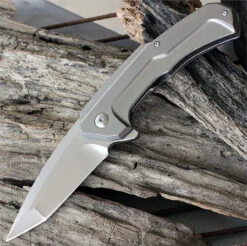 Brous Blades Dynamic 3.5 In. Stonewash D2 Steel Blade, Titanium Handle Framelock Folder