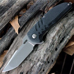 Brous Blades Strife Folder Stonewash Finish D2 Tool Steel, Black Carbon Fiber Handles